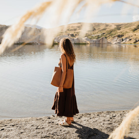 Handcrafted Raw Edged Leather Tote