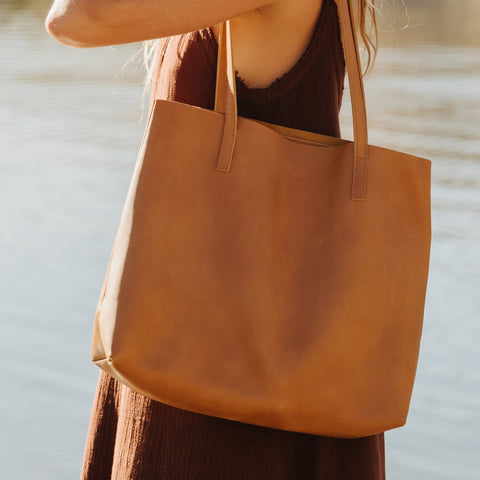 Handcrafted Raw Edged Leather Tote