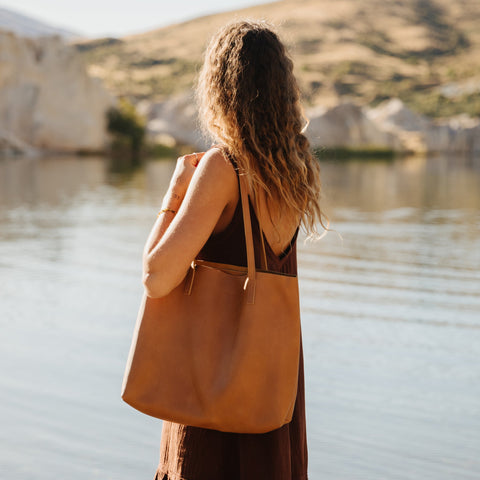 Handcrafted Raw Edged Leather Tote
