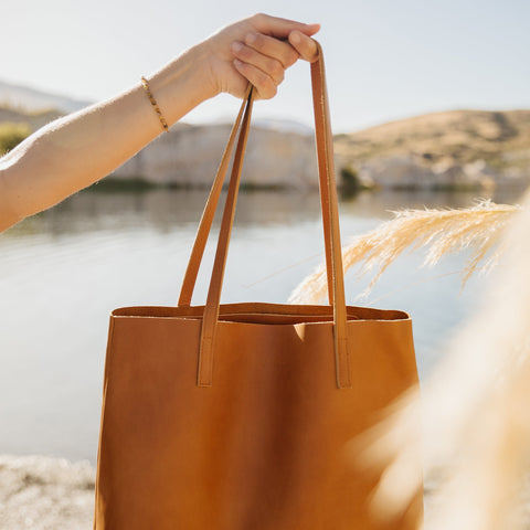 Handcrafted Raw Edged Leather Tote