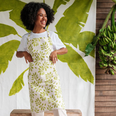 Tropical Handprinted Cotton Canvas Apron