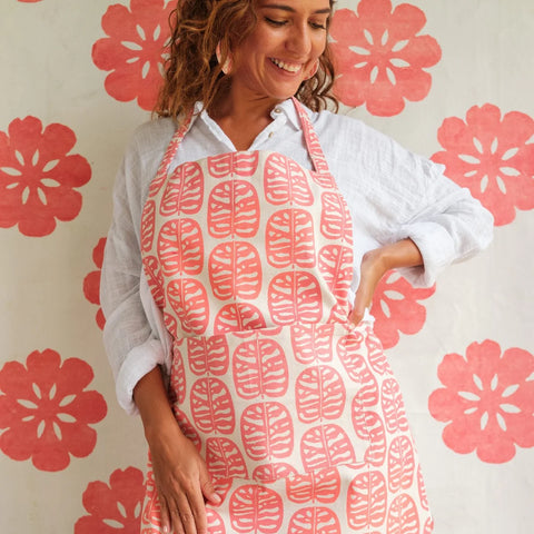Tropical Handprinted Cotton Canvas Apron